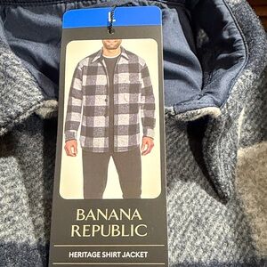 Banana Republic Men's Blue Gray Plaid Shirt Jacket Lined size L NWT